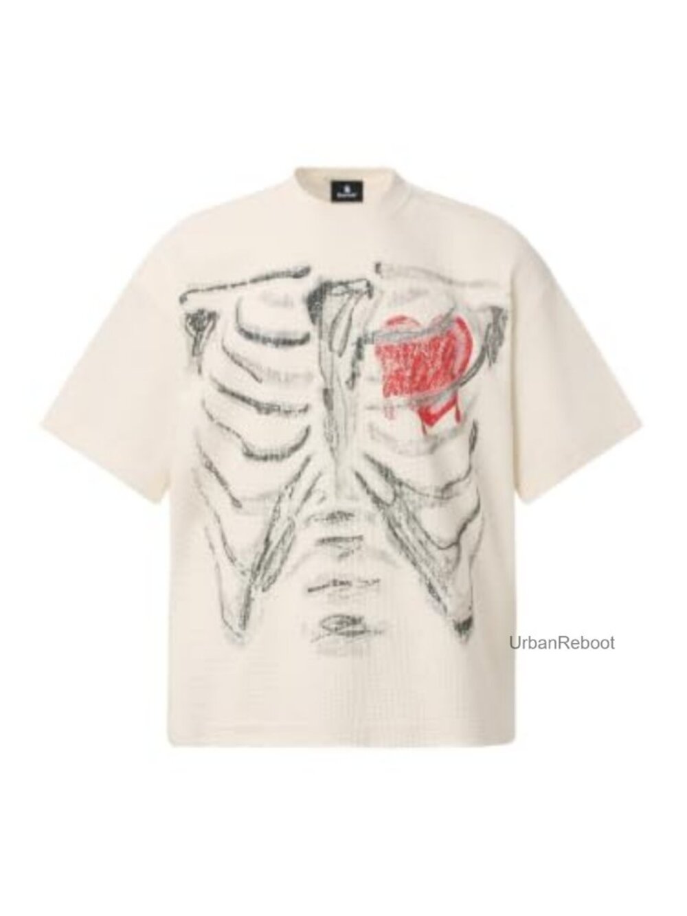 Waffle Knit Oversized Graphic Skeleton Heart Tee Unisex Streetwear